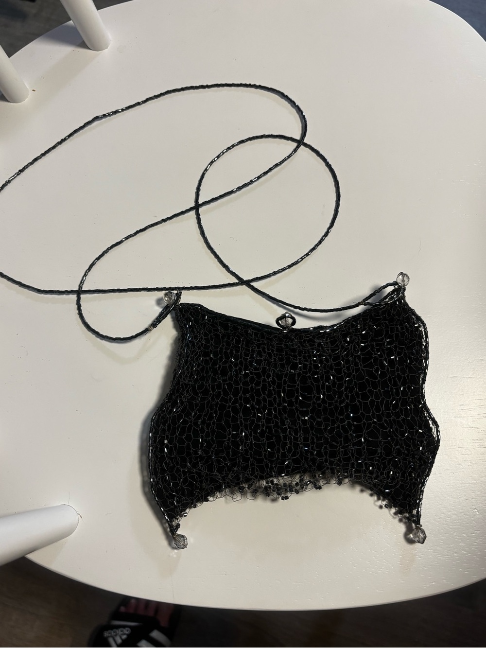 Black Beaded Mesh Crossbody Bag